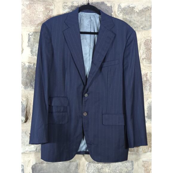 Loro Piana‎ Blazer Men's Custom Size Blue Pinstriped Two Button Super 130's